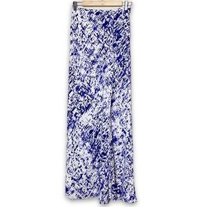 Gryphon New York 100% Silk Ripple Maxi Skirt Small Blue Abstract Brushstroke